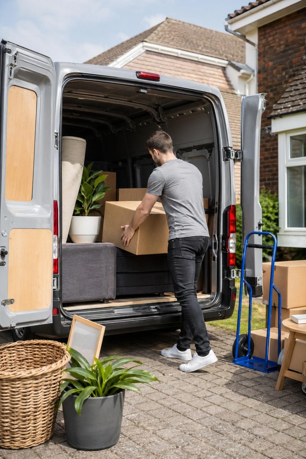 A van being loaded with boxes during a house move in Bideford.